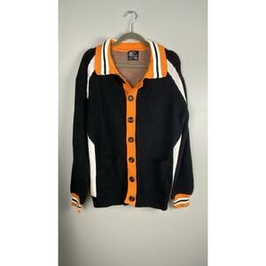 Steady Hands Cardigan Black And Orange Knit Sweater Retro Size S/M Oversized